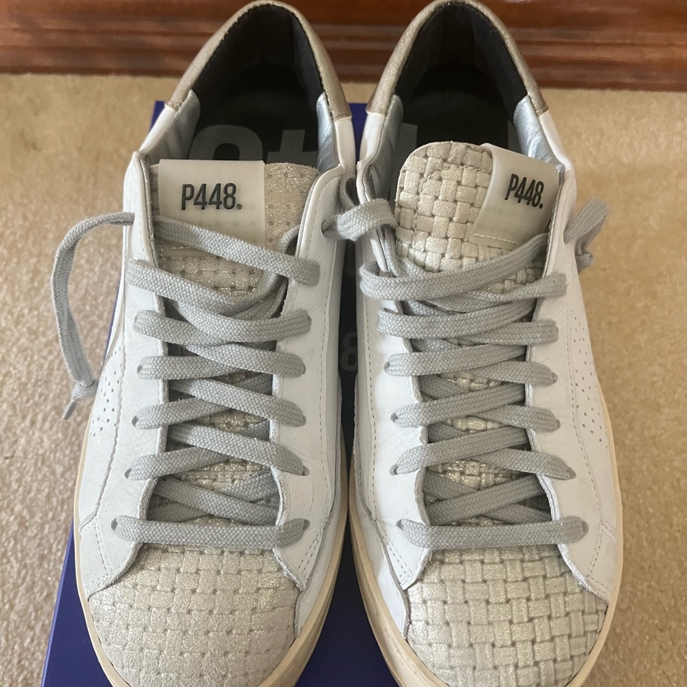 P448 White and Silver Woven Sneakers